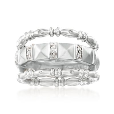 Set of Three .10 ct. t.w. Diamond Stacking Rings In Sterling Silver &mdash; Alt Image 1