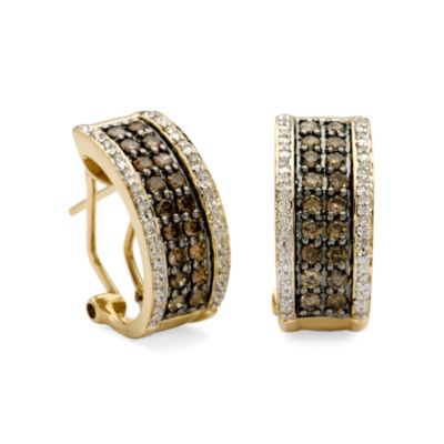 .85 ct. t.w. Brown and .20 ct. t.w. White Diamond Half Hoop Earrings In 14kt Yellow Gold &mdash; Alt Image 1