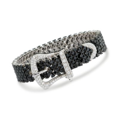 26.20 ct. t.w. Black and White CZ Buckle Bracelet In Sterling Silver. 8" &mdash; Alt Image 1