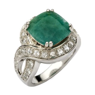 10.00 Carat Rough-Cut Emerald and .85 ct. t.w. White Topaz Ring In Sterling Silver &mdash; Alt Image 2