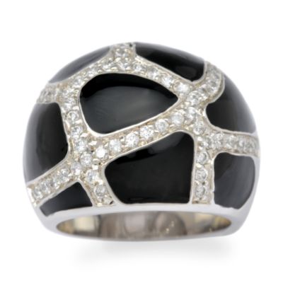Ross-Simons - .80 ct. t.w. CZ and Black Enamel Leopard-Spot Dome Band In Sterling Silver. Size 8 - #250838 from ross-simons.com
