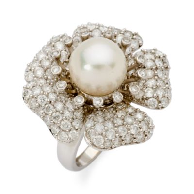 #253882: 10mm South Sea Pearl and 3.25 ct. t.w. Diamond Floral Ring 14kt White Gold: Diamond Jewelry, Diamond Engagement Rings, Gold, Pearl and Estate Jewelry at Ross-Simons from ross-simons.com