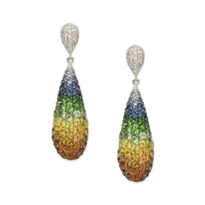 Ross-Simons - Multicolored Sapphire Garnet and Diamond Dangle Earrings In 14kt White Gold - Jewelry, Earrings, $1%2C000 and over from ross-simons.com