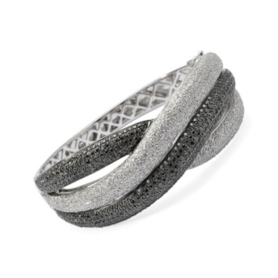 3.90 ct. t.w. Black Diamond and 3.55 ct. t.w. White Diamond Bangle Bracelet In 18kt White Gold. 8" &mdash; Alt Image 1