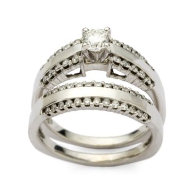 C. 1990 1.05 ct. t.w. Diamond Bridal Set In 14kt White Gold Size 9 &mdash; Alt Image 1