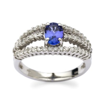 .80 Carat Oval Tanzanite and 3-Row Diamond Ring In 14kt White Gold &mdash; Alt Image 1