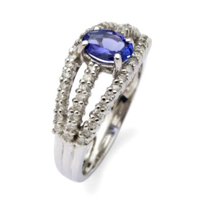 .80 Carat Oval Tanzanite and 3-Row Diamond Ring In 14kt White Gold &mdash; Alt Image 2