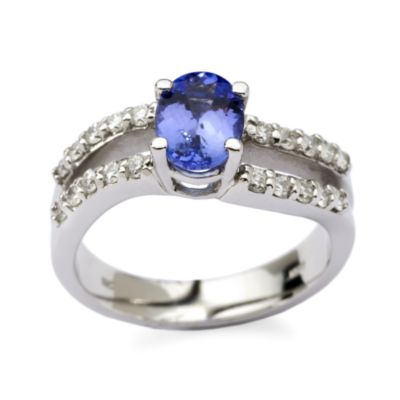 1.20 Carat Oval Tanzanite and 2-Row Diamond Ring In 14kt White Gold &mdash; Alt Image 1