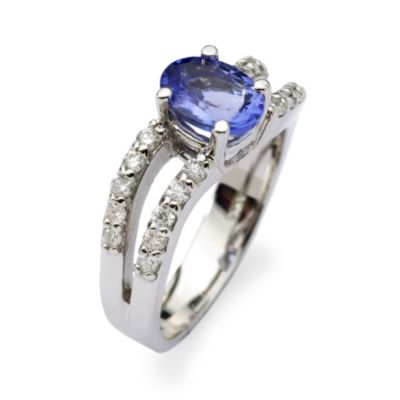 1.20 Carat Oval Tanzanite and 2-Row Diamond Ring In 14kt White Gold &mdash; Alt Image 2