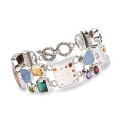 Multi-Gem Bracelet With Shell In Sterling Silver. 8" &mdash; Alt Image 1