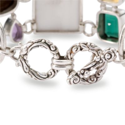Multi-Gem Bracelet With Shell In Sterling Silver. 8" &mdash; Alt Image 2