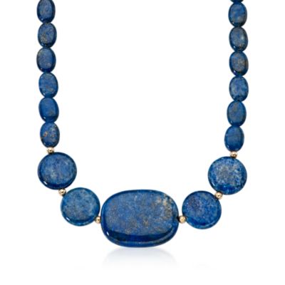 Flecked Lapis Bead Necklace In 14kt Yellow Gold &mdash; Alt Image 1