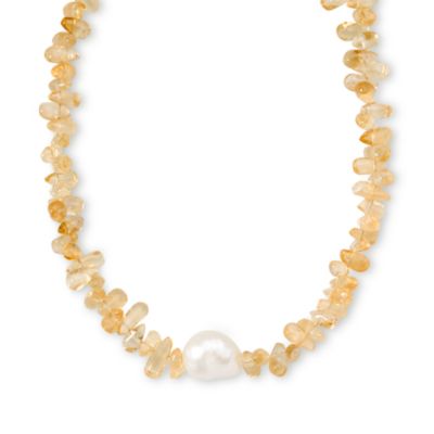 Citrine Necklace With Cultured Freshwater Pearl In Sterling Silver. 17" &mdash; Alt Image 1