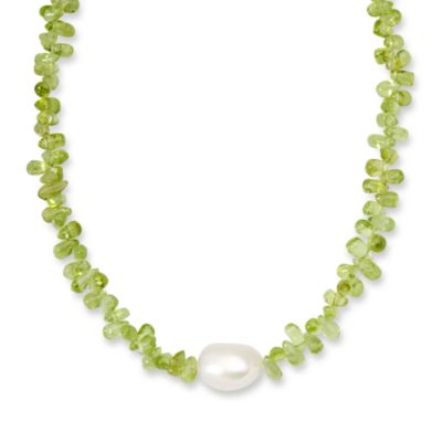 Peridot Necklace With Cultured Freshwater Pearl In Sterling Silver. 17" &mdash; Alt Image 1