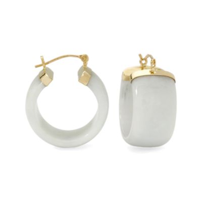 Carved White Jade Hoop Earrings In 14kt Yellow Gold - Medium &mdash; Alt Image 1