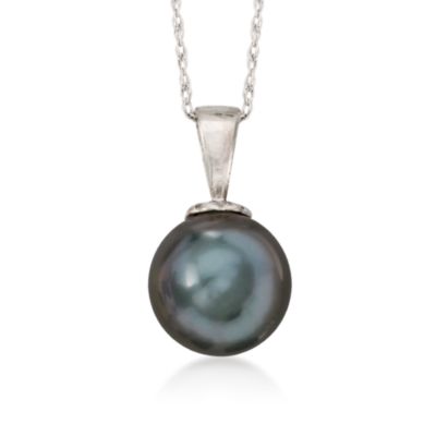 8-9mm Cultured Tahitian Pearl Necklace In 14kt White Gold 18" &mdash; Alt Image 1