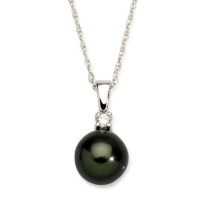 8-9mm Cultured Tahitian Pearl & Diamond Accent Necklace In 14kt White Gold 18" &mdash; Alt Image 1