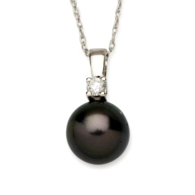 9.5-10mm Cultured Tahitian Pearl and .10 ct. t.w. Diamond Necklace In 14kt White Gold 18" &mdash; Alt Image 1