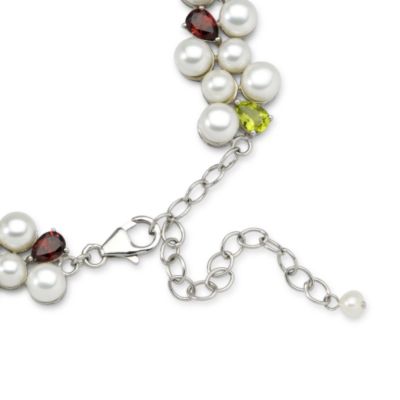 Cultured Pearl and Multi-Gem Necklace In Sterling Silver. 17.5" &mdash; Alt Image 2
