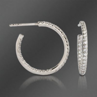 Roberto Coin .66 ct. t.w. Diamond In-And-Out Hoop Earrings With Ruby In 18kt White Gold &mdash; Alt Image 1