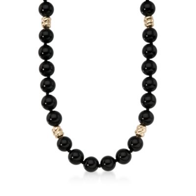 10mm Black Onyx Bead and Gold Spacers Necklace In 14kt Yellow Gold &mdash; Alt Image 1