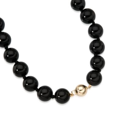 10mm Black Onyx Bead and Gold Spacers Necklace In 14kt Yellow Gold &mdash; Alt Image 2
