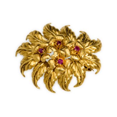 C. 1960 Tiffany & Co. .25 ct. t.w. Ruby Floral Brooch In 18kt Yellow Gold &mdash; Alt Image 1