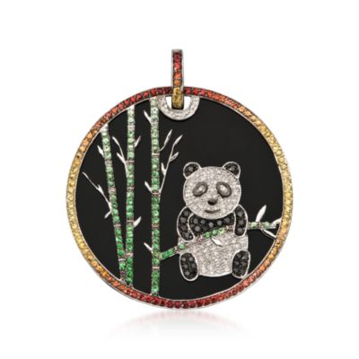 Multicolored Sapphire, Diamond and Black Onyx Panda Pendant In 14kt White Gold  &mdash; Alt Image 1