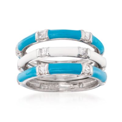 Set of 3 Enameled CZ Stacking Band Rings In Sterling Silver &mdash; Alt Image 1