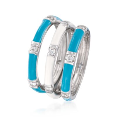 Set of 3 Enameled CZ Stacking Band Rings In Sterling Silver &mdash; Alt Image 2