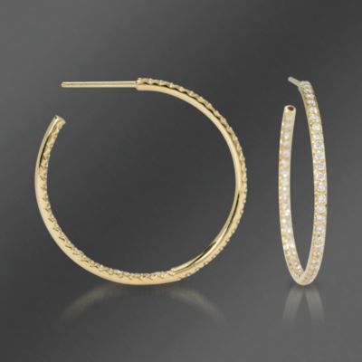 Roberto Coin .97 ct. t.w. Diamond In-And-Out Hoop Earrings With Ruby In 18kt White Gold &mdash; Alt Image 1