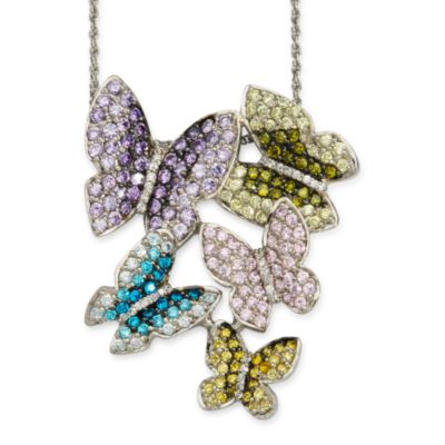 3.90 ct t.w. Multicolored CZ Butterfly Necklace In Sterling Silver 16" &mdash; Alt Image 1
