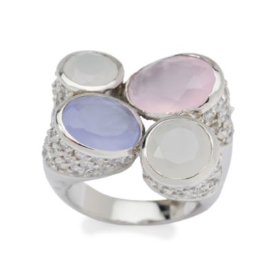 Faux Frosted Pink, White and Blue Stone and 2.35 ct. t.w. CZ Cluster Ring In Sterling Silver &mdash; Alt Image 1