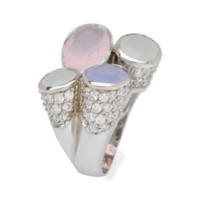 Faux Frosted Pink, White and Blue Stone and 2.35 ct. t.w. CZ Cluster Ring In Sterling Silver &mdash; Alt Image 2