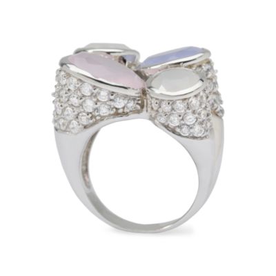Faux Frosted Pink, White and Blue Stone and 2.35 ct. t.w. CZ Cluster Ring In Sterling Silver &mdash; Alt Image 3