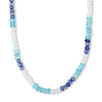 Iolite, Aquamarine & Apatite Single Strand Bead Necklace In Sterling Silver. 16" &mdash; Alt Image 1