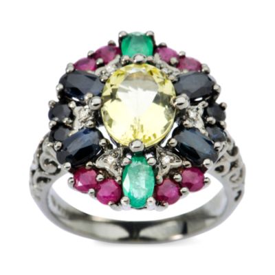 Mixed Gem Antique-Style Ring With Openwork Shank In Sterling Silver. Size 9 &mdash; Alt Image 1