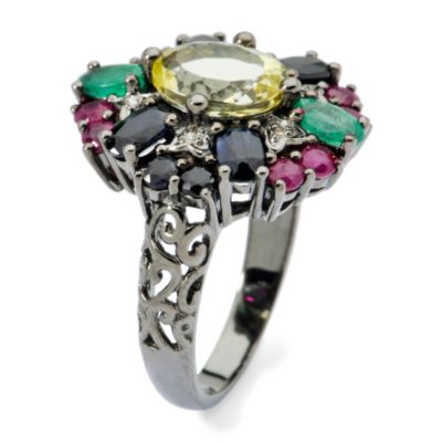 Mixed Gem Antique-Style Ring With Openwork Shank In Sterling Silver. Size 9 &mdash; Alt Image 2
