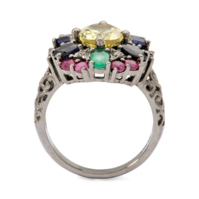 Mixed Gem Antique-Style Ring With Openwork Shank In Sterling Silver. Size 9 &mdash; Alt Image 3