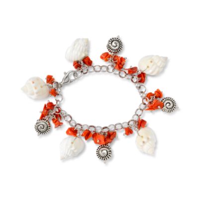 Coral Bracelet With Shell and Charms In Sterling Silver. 7" &mdash; Alt Image 1