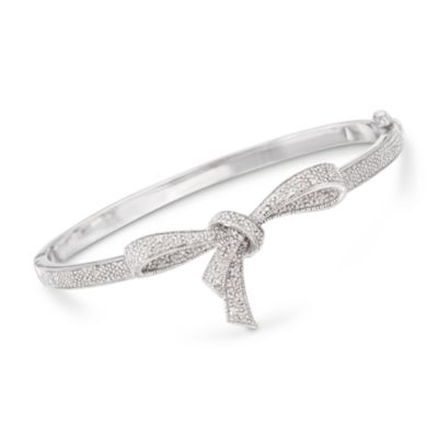.15 ct. t.w. Diamond Bow Bangle Bracelet In Sterling Silver. 8"