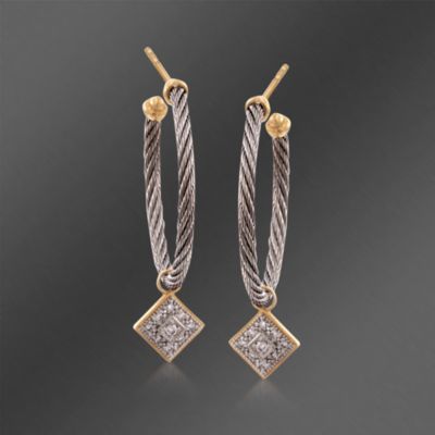 Charriol 'Celtic Classique' Hoop Earrings In 18kt Yellow Gold and Stainless With Diamonds &mdash; Alt Image 1
