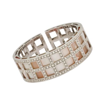 #276296: C. 1980 Vintage Vergano 4.95 ct. t.w. Diamond and Mother-Of-Pearl Cuff Bracelet In 18kt White Gold 6.5