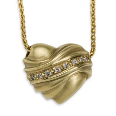 C. 1980 Vintage .25 ct. t.w. Diamond Swirled Puffed Heart Necklace In 18kt Yellow Gold 18" &mdash; Alt Image 1