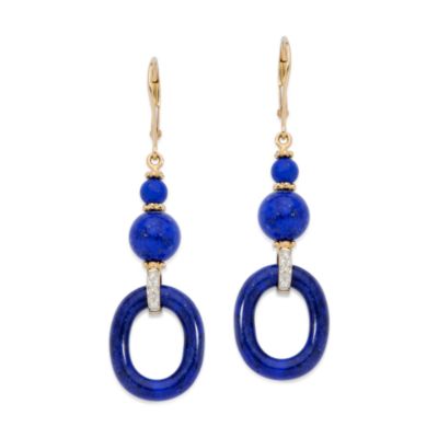 Lapis and Diamond Accent Dangle Earrings In 14kt Yellow Gold  &mdash; Alt Image 1