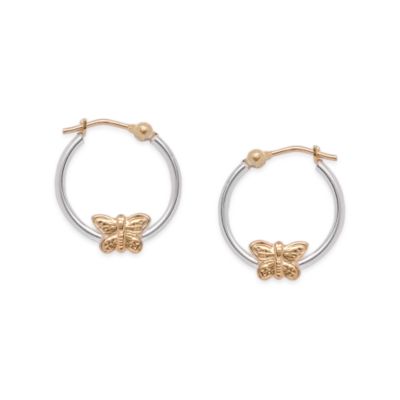 Child's 14kt Yellow Gold and Sterling Silver Butterfly Hoop Earrings  &mdash; Alt Image 1