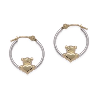 Child's 14kt Yellow Gold and Sterling Silver Teddybear Mini Hoop Earrings &mdash; Alt Image 1