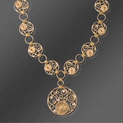 Roberto Coin 18kt Yellow Gold Swirl Design Multi-Circle Necklace With Ruby. 16" &mdash; Alt Image 1