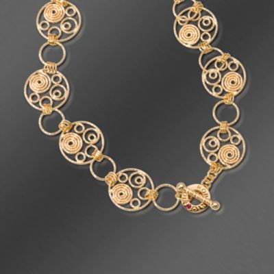 Roberto Coin 18kt Yellow Gold Swirl Design Multi-Circle Necklace With Ruby. 16" &mdash; Alt Image 2