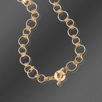 Roberto Coin .36 ct. t.w. Diamond Bib Necklace With Ruby In 18kt Yellow Gold. 16" &mdash; Alt Image 2